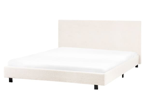 Sengeramme Off White Bouclé 160 x 200 cm Lamellbunn Sengegavl Moderne Design Dobbeltseng Soverom