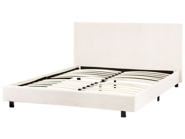 Sengeramme Off White Bouclé 160 x 200 cm Lamellbunn Sengegavl Moderne Design Dobbeltseng Soverom