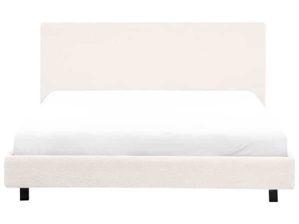Sengeramme Off White Bouclé 160 x 200 cm Lamellbunn Sengegavl Moderne Design Dobbeltseng Soverom