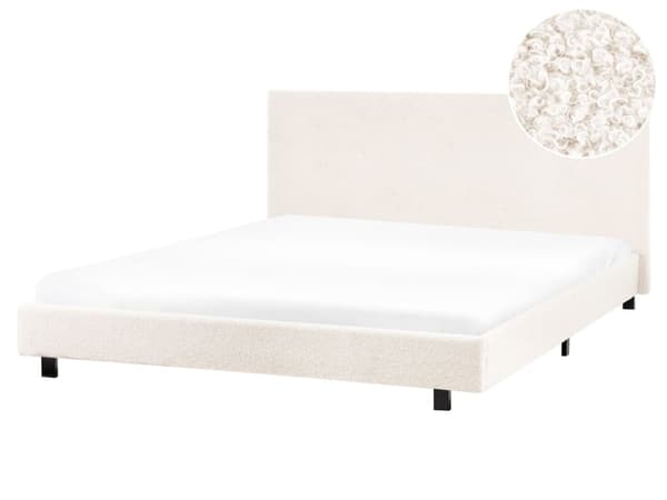 Sengeramme Off White Bouclé 160 x 200 cm Lamellbunn Sengegavl Moderne Design Dobbeltseng Soverom