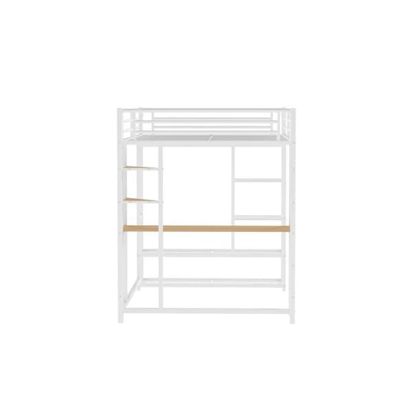 Översäng med steg, 90*200 cm, med bord, enkelt hängande säng med förvaringsutrymme, vit