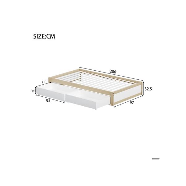 Säng i massivt trä 90X200 med 2 lådor och ribbotten. Modern enkel säng i trä med sänglåda.
