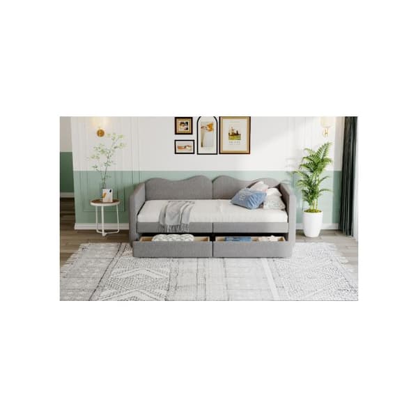 Barnsäng 90*200 cm, tuftad säng, bäddsoffa med 2 lådor, gästsäng grå
