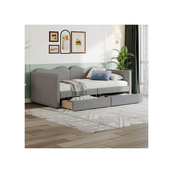 Barnsäng 90*200 cm, tuftad säng, bäddsoffa med 2 lådor, gästsäng grå