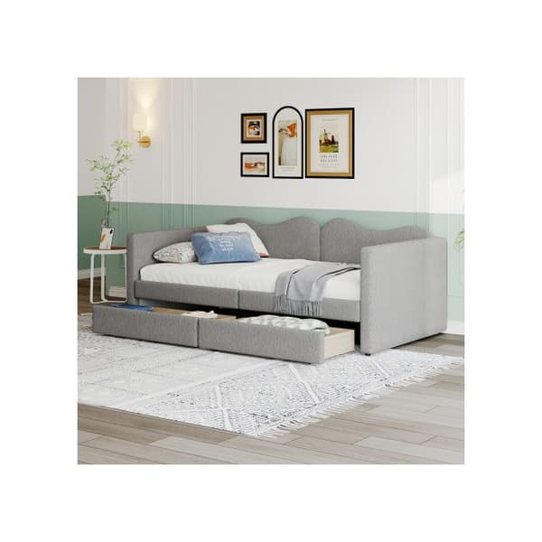 Barnsäng 90*200 cm, tuftad säng, bäddsoffa med 2 lådor, gästsäng grå