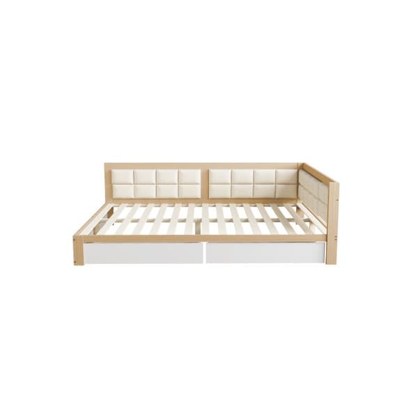 Bäddsoffa i trä 140x200 Multifunktionell säng med mjukt ryggstöd och stora förvaringslådor