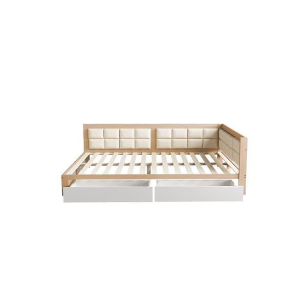 Bäddsoffa i trä 140x200 Multifunktionell säng med mjukt ryggstöd och stora förvaringslådor