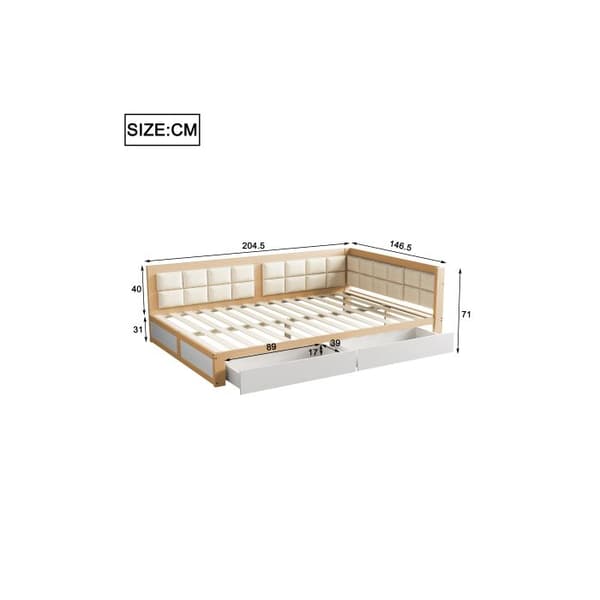 Bäddsoffa i trä 140x200 Multifunktionell säng med mjukt ryggstöd och stora förvaringslådor