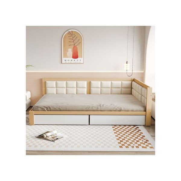 Bäddsoffa i trä 140x200 Multifunktionell säng med mjukt ryggstöd och stora förvaringslådor