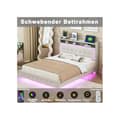 Miniatyrbild 2 av 4: Plattfotsäng 140*200, med USB-uttag och LED-belysning, sängen kan placeras vid sängens huvud, beige linne tyg.