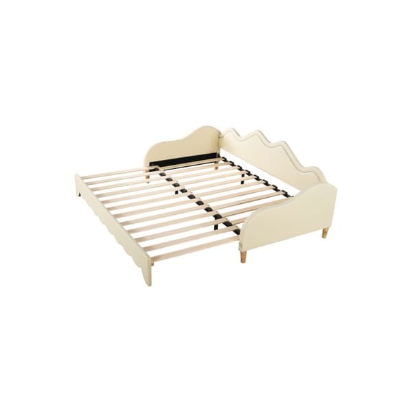 90(180)*190 cm Utsökt stoppad säng, multifunktionell 2-i-1 bäddsoffa, säng i läder med LED-belysning, med ribbotten, beige