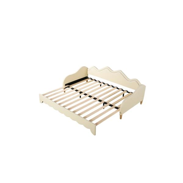 90(180)*190 cm Utsökt stoppad säng, multifunktionell 2-i-1 bäddsoffa, säng i läder med LED-belysning, med ribbotten, beige