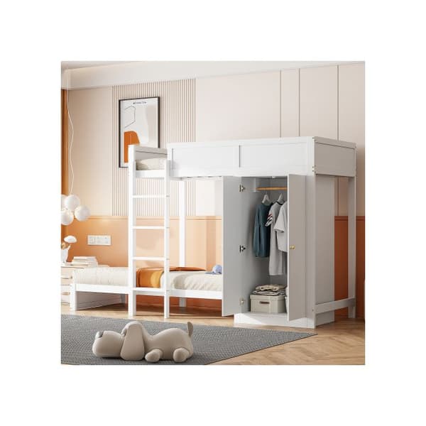 Översäng, 90*200 cm, med vertikala säkerhetssteg, garderob, hög stängseldesign, vit