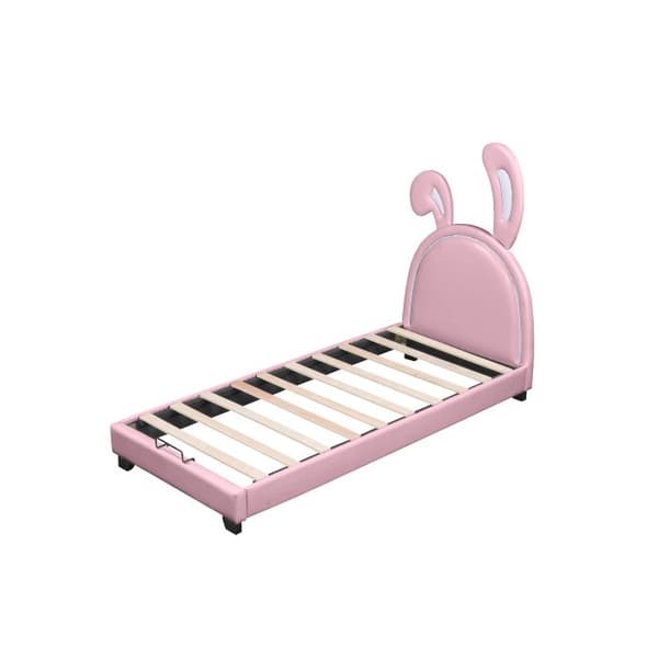 Polstret säng 90*200 cm, barnsäng med ribbotten och ryggstöd, rosa (utan madrass)