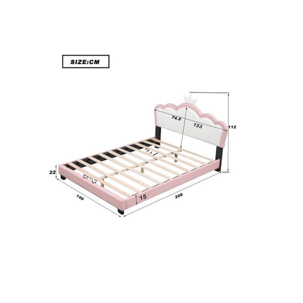 Ventilerad babysäng med ribbotten och ryggstöd, tjejäng i kronform, 140*200 cm, rosa (madrass ingår ej)