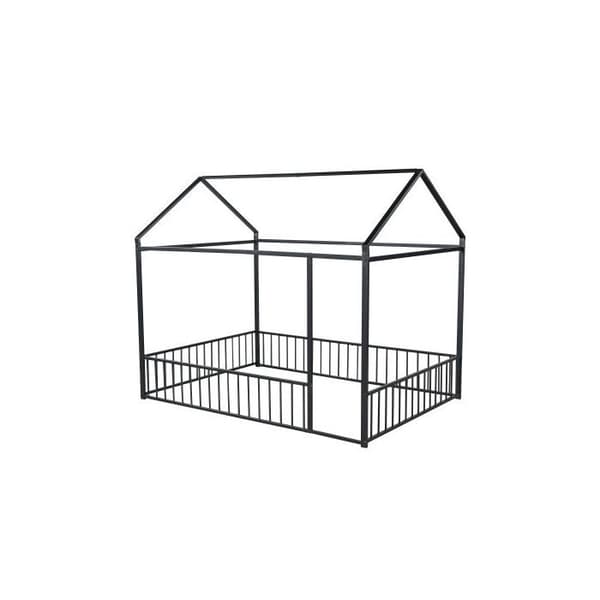 Barnsäng 140 X 200 Metallisk sängram med staket för barn, tonåringar, flickor, pojkar, Svart