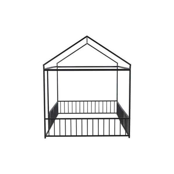 Barnsäng 140 X 200 Metallisk sängram med staket för barn, tonåringar, flickor, pojkar, Svart