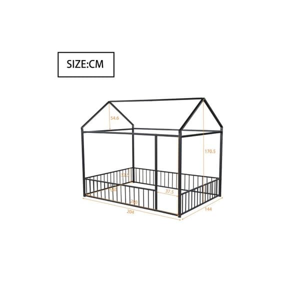 Barnsäng 140 X 200 Metallisk sängram med staket för barn, tonåringar, flickor, pojkar, Svart