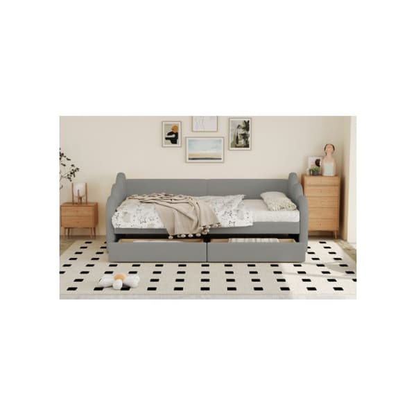 Bäddsoffa 90*200 cm, multifunktionell säng med ryggstöd och armstöd, med 2 förvaringsutrymmen, grå