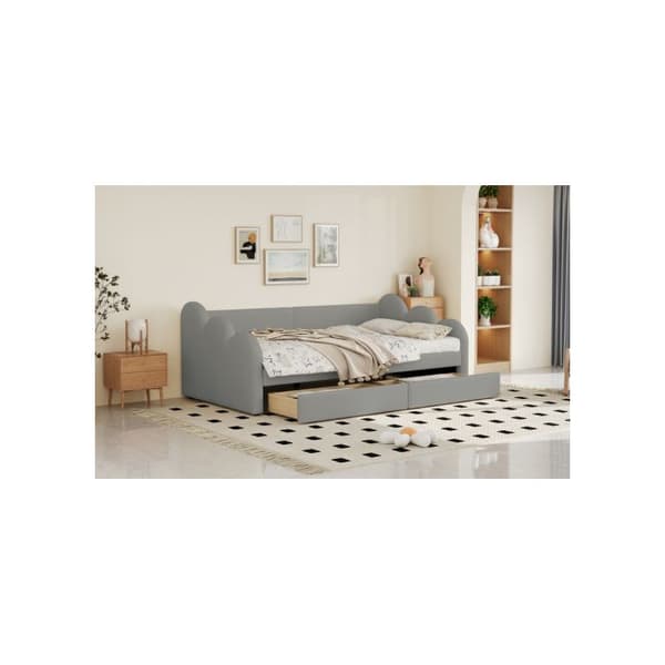 Bäddsoffa 90*200 cm, multifunktionell säng med ryggstöd och armstöd, med 2 förvaringsutrymmen, grå
