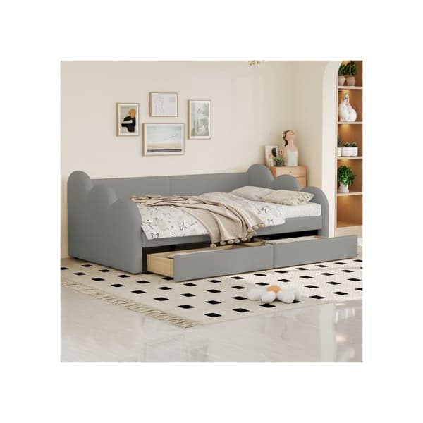 Bäddsoffa 90*200 cm, multifunktionell säng med ryggstöd och armstöd, med 2 förvaringsutrymmen, grå