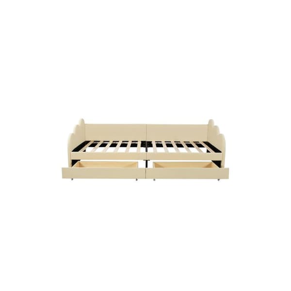 Säng med stoppad klädsel 90*200 cm, bäddsoffa, multifunktionell säng med ryggstöd och armstöd, med 2 förvaringsutrymmen, beige