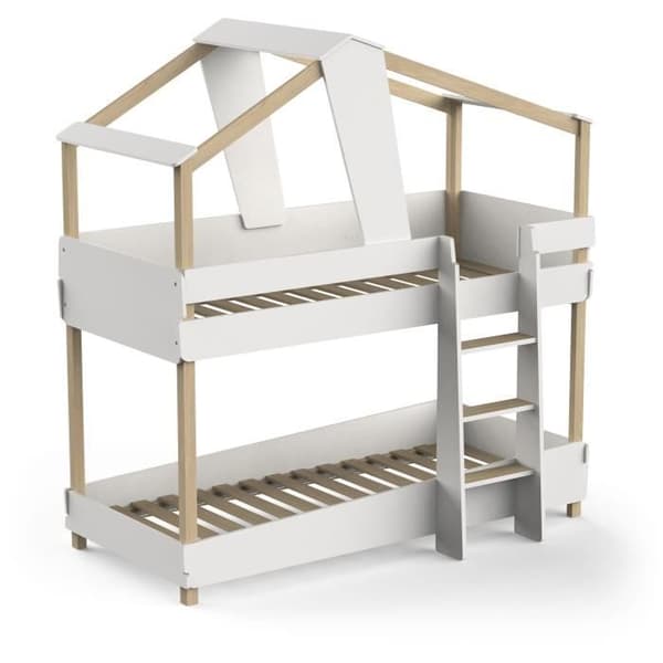 DEMEYERE TIMBER våningssängar - 90 x 200 cm - Lamellbottnar ingår - Trä och vitt