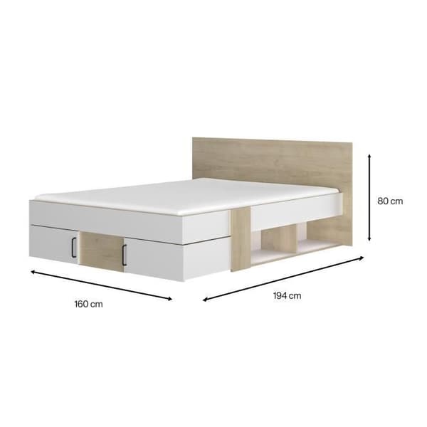 DIAGONE Vuxensäng med förvaringslådor - Ek och vit - 140 x 190 - SWIVEL