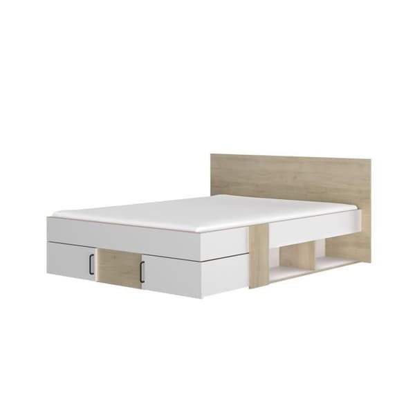 DIAGONE Vuxensäng med förvaringslådor - Ek och vit - 140 x 190 - SWIVEL
