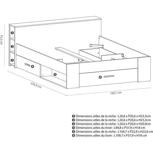 DEMEYERE Modern pärlvit vuxen säng + sänggavel - L 160 x L 200 cm - OXYGEN