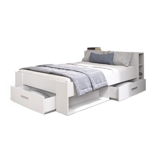 DEMEYERE Modern pärlvit vuxen säng + sänggavel - L 160 x L 200 cm - OXYGEN