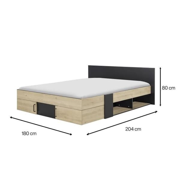 DIAGONE Vuxensäng med förvaringslådor - Kastanj och svart - 160 x 200 - SWIVEL
