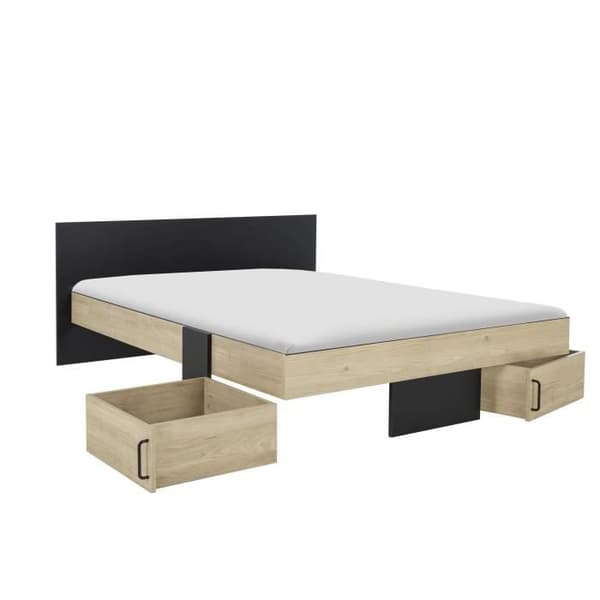 DIAGONE Vuxensäng med förvaringslådor - Kastanj och svart - 160 x 200 - SWIVEL