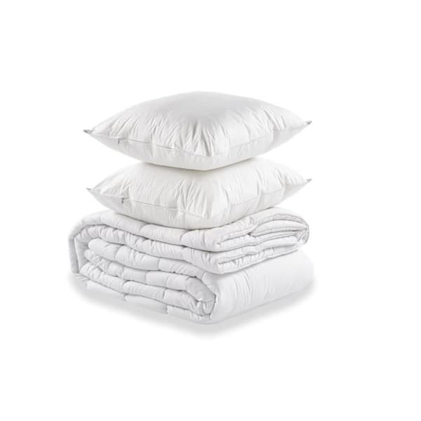 Pack redo att sova Madrass 140x190 cm + Boxresår + Täcke + 2 kuddar 60x60 cm - Skum 14 cm - Fast - DEKO DREAM TOP