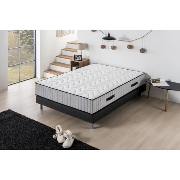 Madrass + resårsats 160 x 200 cm - 672 pocketfjädrar - 7 komfortzoner - 27 cm - Fast - DEKO DREAM Hotel Supreme