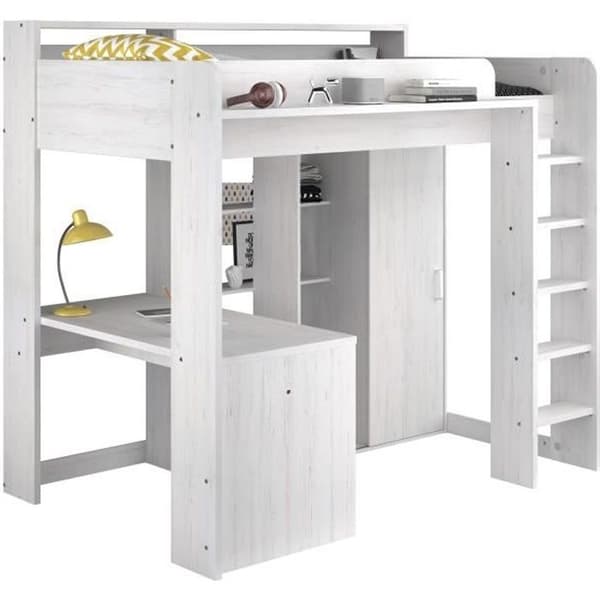 PARISOT Lena kombinerad entresolsäng för barn - Petterson furu - Fjäder medföljer - 90 x 200 cm