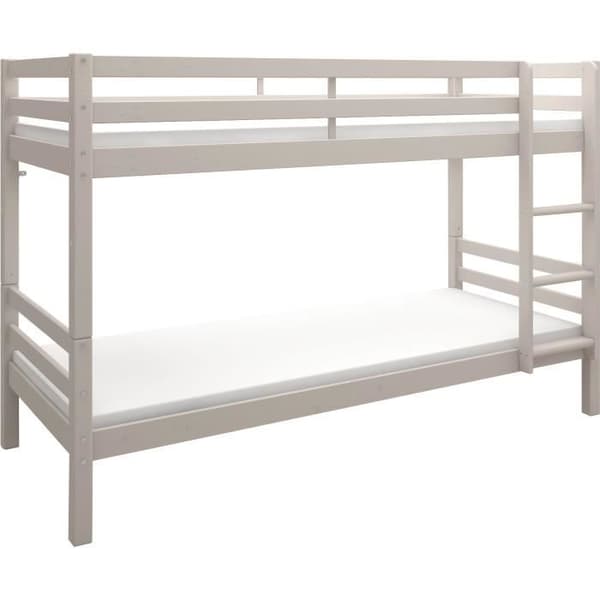 Separabla våningssäng för barn - 2x90x200 cm - Ljust grått massivt trä - Sängbotten ingår - ANDO