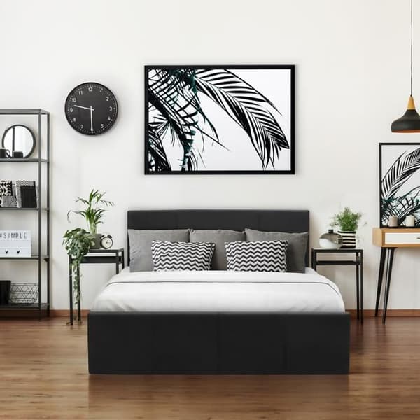 MARTIN Vuxen säng - 140 x 190 cm + förvaringslåda - Svart konstläder - Inkluderar sängbotten