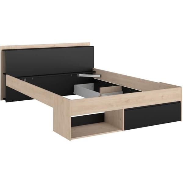 Lit vuxen COMBO 140x190/200 cm - Ek och svart - 3 lådor - PARISOT