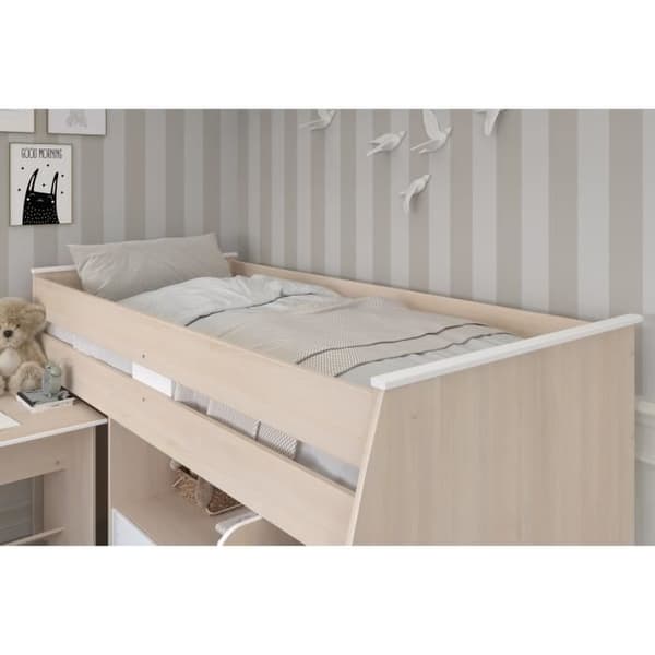 Parisot ZOLA kombinerad barnsäng 90x200 cm - 2 dörrar - Med skrivbord - Ljus och vit akaciadekor