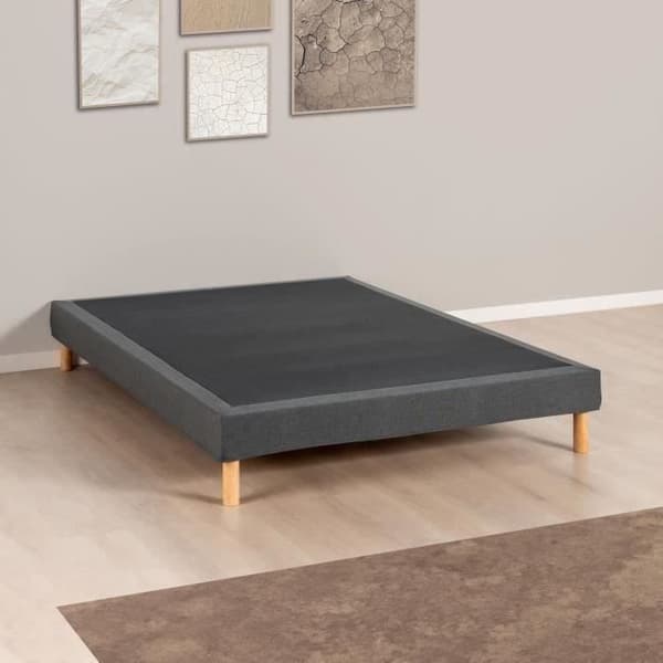 Sommier tapissier - 140x190 cm - Mörkgrå - Kit - DEKO DREAM Eazyx