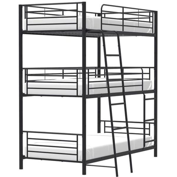 Våningssängar i metall - Svart - Boxfjädrar ingår - 3x90x190 cm - TRIO