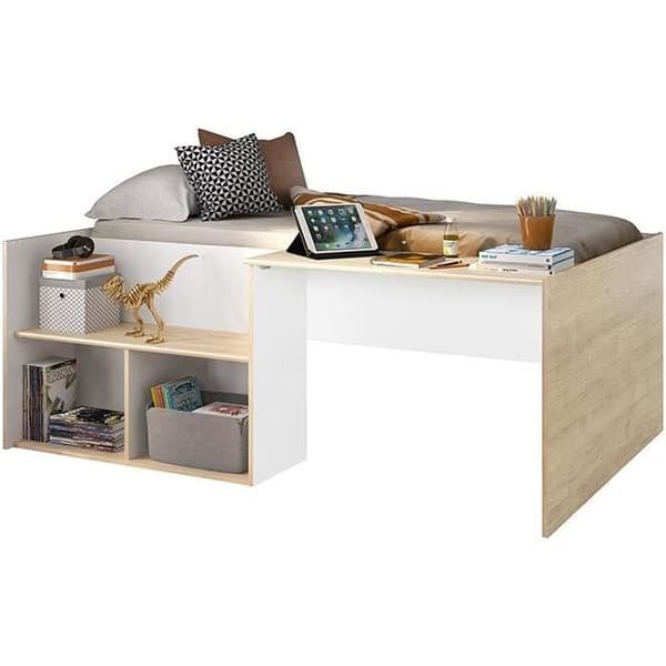 Lit combiné enfant OSCAR - 90 x 190 cm - Ljus ek / Vit - Diagone