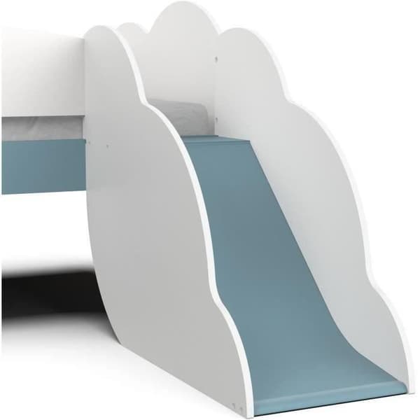 DEMEYERE Lit toboggan - 90 x 200 cm - Ribbställning - 2 Lådor - Vit och blå dekor