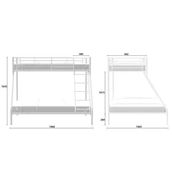 BRUCE Våningssäng 3 platser - 90/140 x 190 cm - Vit - I metall - Inkluderar sängstommar
