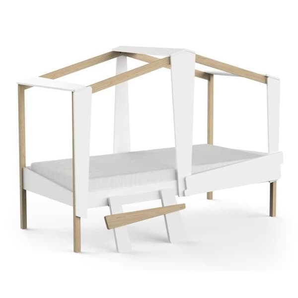 DEMEYERE Barnsäng för barn med stor låda - 90 x 200 cm - Matt vit och ek - Sängbotten ingår