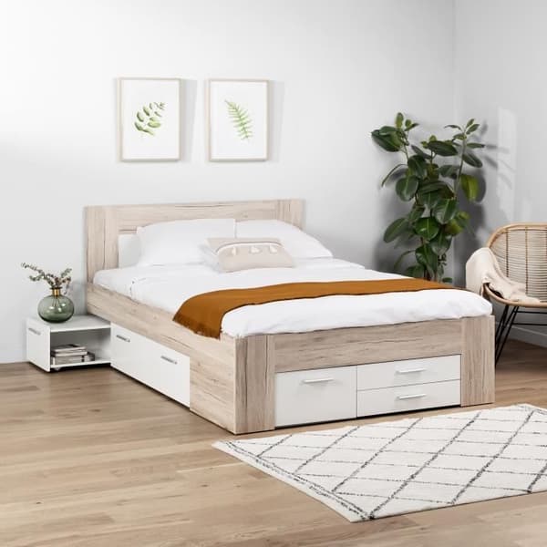 UDINE Lit vuxen samtida dekoration ek askgrå och matt vit - b 140 x l 200 cm