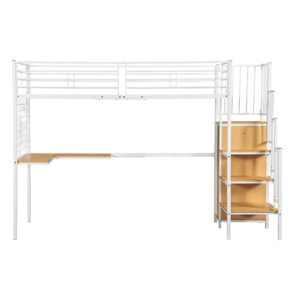 Køjeseng 90x200 cm - med skrivebord og garderobe - strygejern og spånplade - Hvid