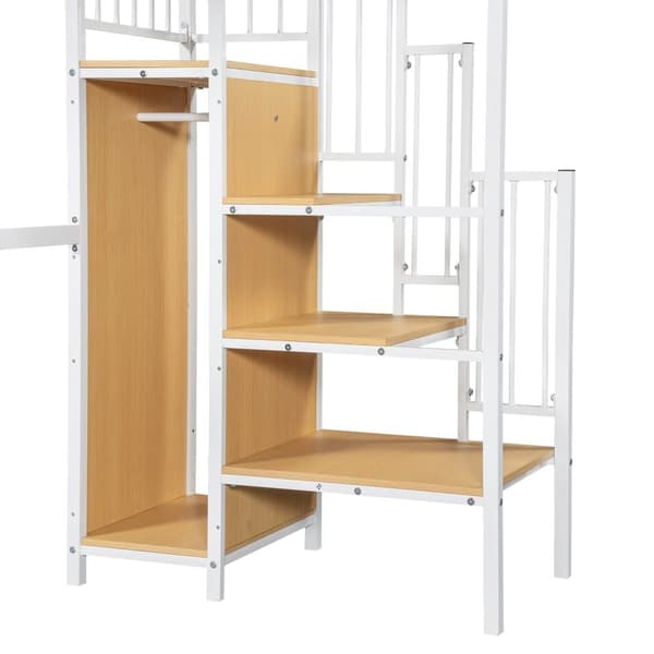 Køjeseng 90x200 cm - med skrivebord og garderobe - strygejern og spånplade - Hvid