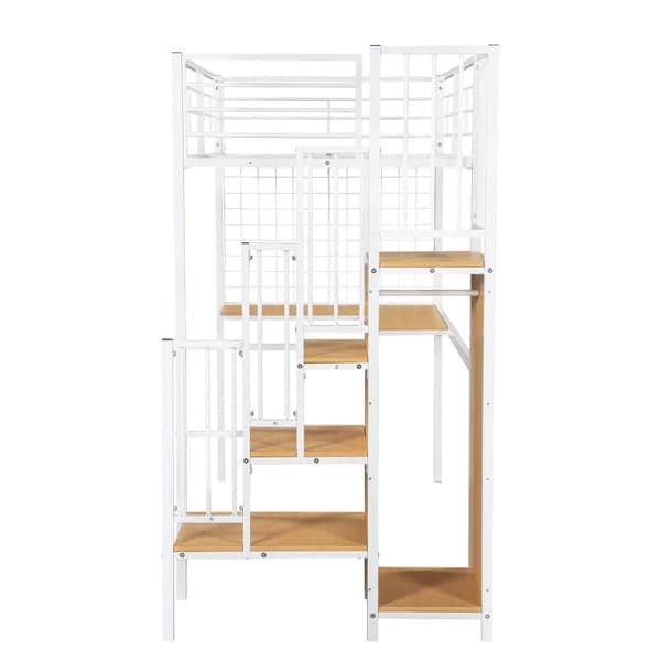 Køjeseng 90x200 cm - med skrivebord og garderobe - strygejern og spånplade - Hvid